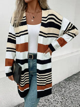 Perfee Striped Open Front Drop Shoulder Cardigan Woman Outerwear
