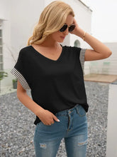 Ivy Lane Striped V-Neck Short Sleeve T-Shirt Woman T Shirts