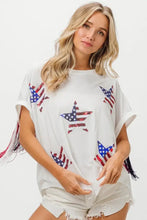 American Flag Sequin Star Fringe Top for Women Woman T Shirts