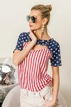 American Flag Theme Front Cut Out Top for Women RED STRIPE Woman T Shirts