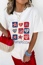 American Heart Star Checkered Graphic Cream Patriotic T-Shirt for Women Woman T Shirts
