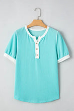 Aqua Ribbed Knit Half Button Henley T Shirt for Women Woman T Shirts