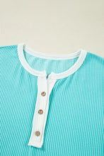 Aqua Ribbed Knit Half Button Henley T Shirt for Women Woman T Shirts