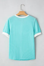 Aqua Ribbed Knit Half Button Henley T Shirt for Women Woman T Shirts