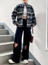 Geometric Turtleneck Zip Up Jacket Woman Outerwear