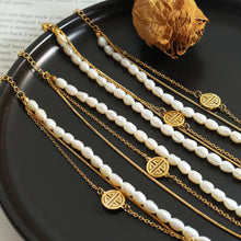 Titanium Steel Three-Layered Pearl Bracelet Gold One Size Bracelets