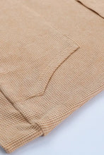 Waffle-Knit Drawstring Kangaroo Pocket Hoodie Woman Sweatshirts