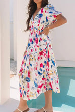 Abstract Print Short Puff Sleeve Tiered Maxi Dress Maxi Dresses