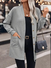 Textured Button Down V-Neck Long Sleeve Cardigan Woman Outerwear