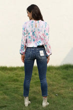 Floral Smocked Balloon Sleeve Round Neck Blouse Woman Blouses