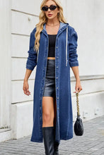Button Up Long Sleeve Longline Hooded Denim Outerwear Woman Denim Tops