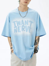 Men's Letter Round Neck Half Sleeve T-Shirt Light Blue Mens Tops