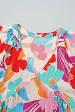 Floral Bubble Sleeve V Neck Tiered Ruffle Babydoll Dress Casual Dresses