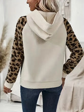 Leopard Half Button Long Sleeve Hoodie Woman Sweatshirts