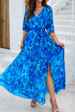 Devine Printed Tied Half Sleeve Slit Dress Woman Maxi Dress