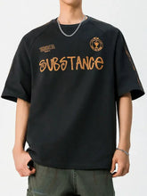 Men's Letter Round Neck Half Sleeve T-Shirt Black Mens Tops