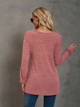 Heathered Square Neck Long Sleeve T-Shirt Woman T Shirts