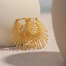 Golden Sunburst Fan Hoop Earrings Gold One Size Earrings