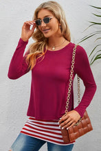 Full Size Striped Faux Layered Long Sleeve Top Woman T Shirts