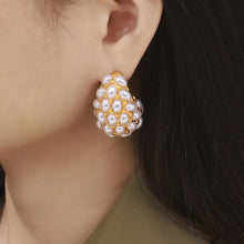 Titanium Steel Inlaid Imitation Pearl Earrings Gold One Size Earrings