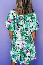 Floral Print Shirred Square Neck Loose Fit Mini Dress Casual Dresses