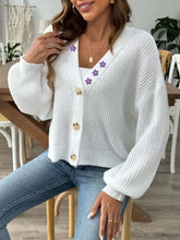 V-Neck Button Up Long Sleeve Cardigan White Woman Outerwear