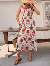Printed V-Neck Sleeveless Midi Dress Orange-Red Casual Dresses