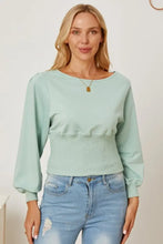 Boat Neck Lantern Sleeve Blouse Sage Woman Blouses