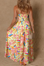 Abstract Print Spaghetti Strap Piping Detail Maxi Dress Woman Maxi Dress