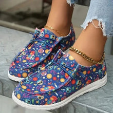 Printed Round Toe Flat Slip-Ons Royal Blue Woman Sneakers