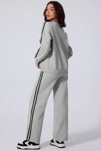 Side Striped Round Neck Top and Pants Active Set Woman Activewear