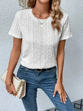 Eyelet Round Neck Short Sleeve T-Shirt Woman T Shirts