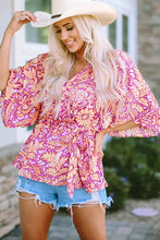 Floral V-Neck Tie Front Ruffled Blouse Woman Blouses