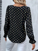 Perfee Printed Round Neck Flounce Sleeve Blouse Woman Blouses