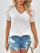Ivy Lane Lace Detail V-Neck Short Sleeve T-Shirt Woman T Shirts