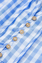 Gingham Short Sleeve Button Tie Split Neck Loose Mini Dress Casual Dresses