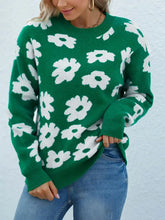 Floral Round Neck Sweater Sweater Pullovers
