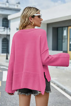 High-Low Slit Round Neck Long Sleeve Sweater Sweater Pullovers