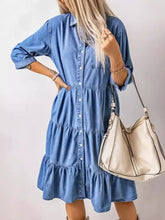 Full Size Ruffled Hem Button Up Denim Midi Dress Plus Size Woman Dress