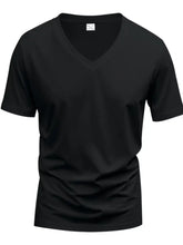 Men's Full Size V-Neck Short Sleeve T-Shirt Plus Size Black Mens Tops