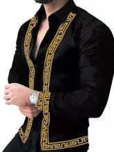 Men's Full Size Stand Collar Long Sleeve Shirt Plus Size Gold Mens Tops