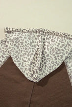 Leopard Ribbed Patchwork Drawstring Hoodie Woman Sweatshirts