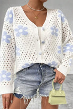 Flower Hollowed Out Button Down Long Sleeve Cardigan White Woman Outerwear