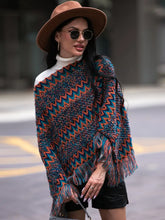 Shiny Fringe Hem Boat Neck Poncho Woman Poncho