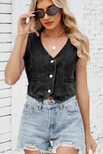 Button Down V-Neck Denim Vest Woman Denim Tops
