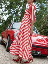 Striped Square Neck Wide Strap Dress Woman Maxi Dress