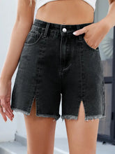 Raw Hem Slit Denim Shorts Black Denim Shorts