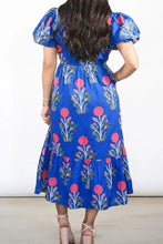 Floral Puff Short Sleeve Notched High Waist Dress Casual Dresses