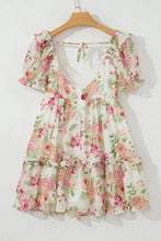 Floral Bubble Sleeve Sweetheart Neck Ruffle Mini Dress Woman Casual Dress