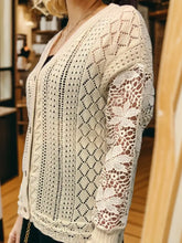 Eyelet Button Up Lantern Sleeve Cardigan Woman Outerwear
